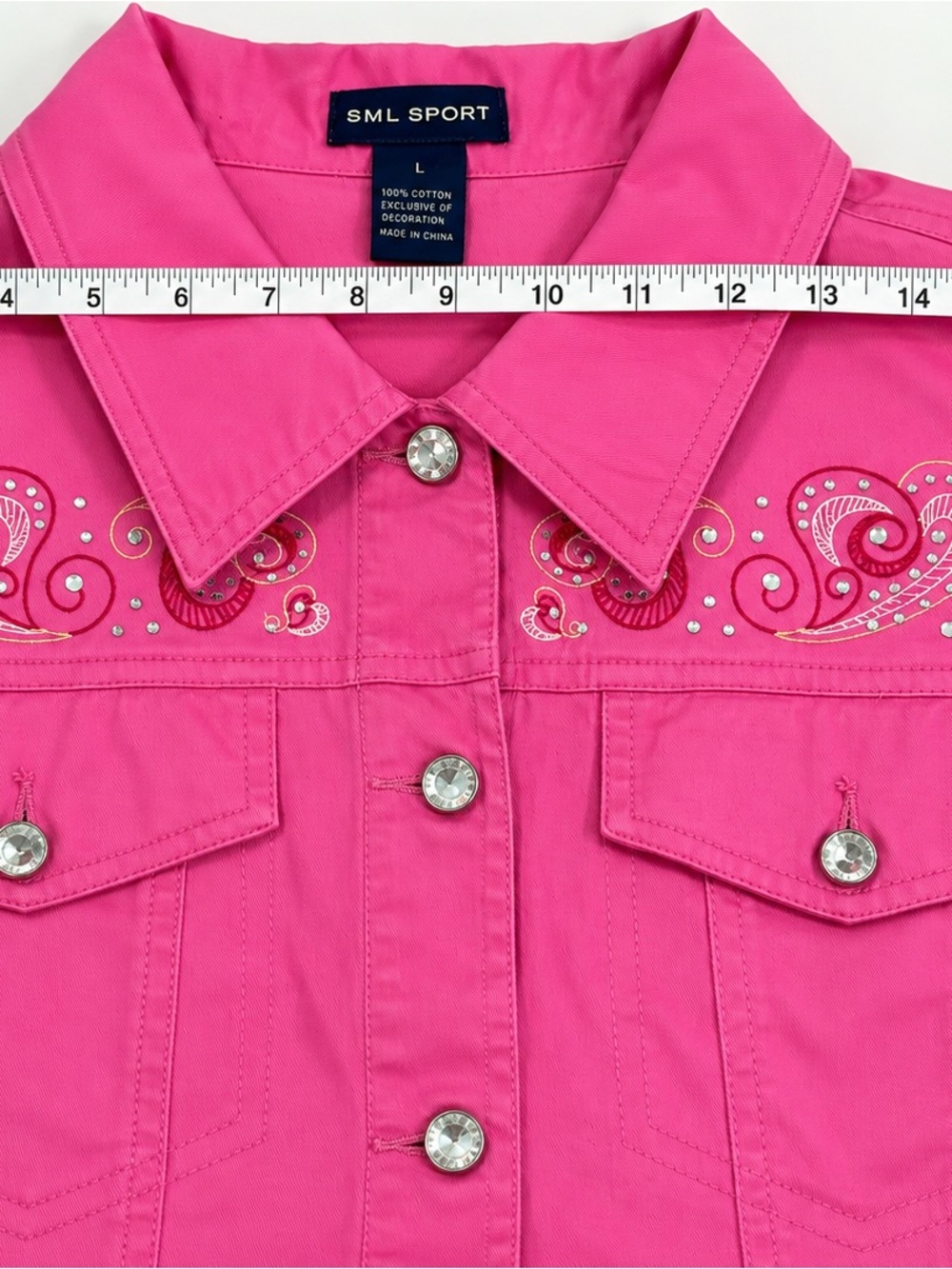 Embroidered Fuchsia Button-Front Jean Jacket - Picture 6 of 7